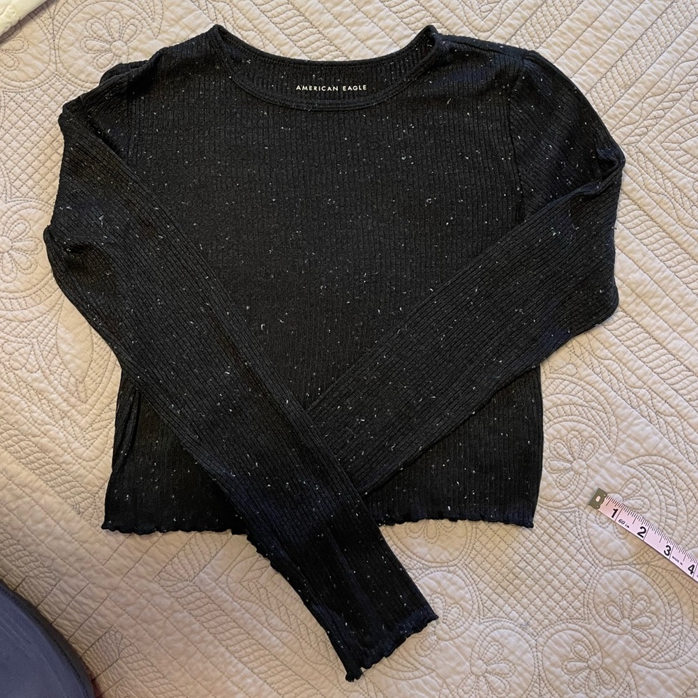 American Eagle Outfitters Black Crop Sweater Speckled Knit Size Small EAU